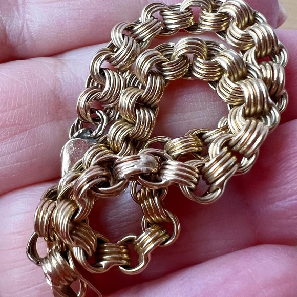 VINTAGE 14K YELLOW GOLD UNUSUAL ORNATE MULTI ROLO LINK BRACELET MADE INISRAEL